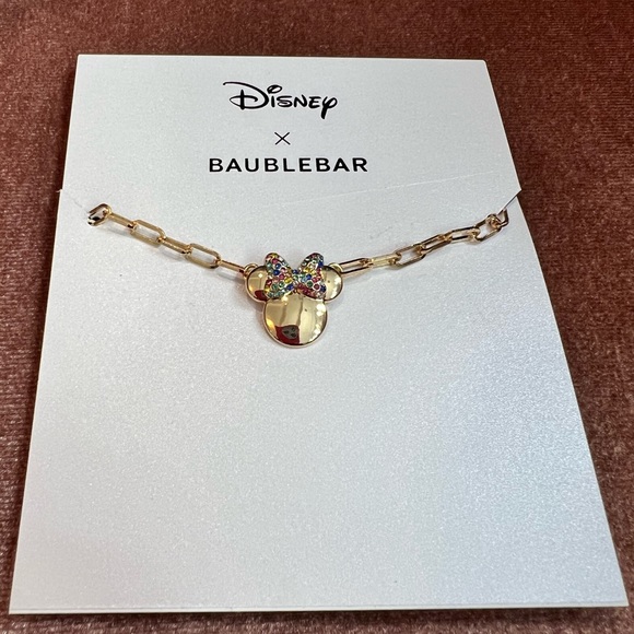 Disney X Baublebar Gold Rainbow Rhinestone Minnie Mouse Necklace - Picture 2 of 3